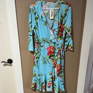 Impressions Blue Floral Long Sleeve Dress